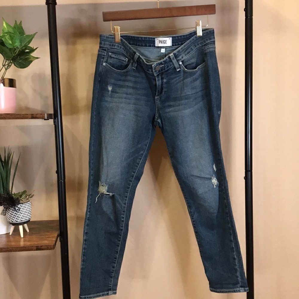 Paige Jimmy Jimmy Medium Washed Cropped Distressed Denim Jeans size 26
